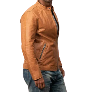 The Custom Distressed Tan Café Racer Leather Jacket image 1