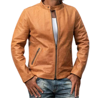 The Custom Distressed Tan Café Racer Leather Jacket image 0