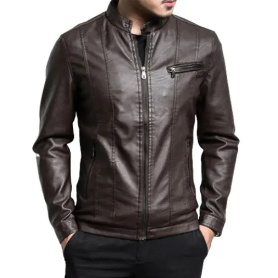 The Custom Café Racer Leather Jacket in Brown image 2