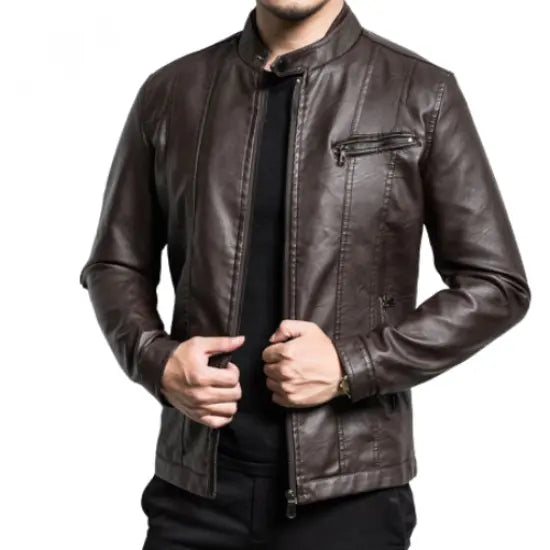 The Custom Café Racer Leather Jacket in Brown image 0