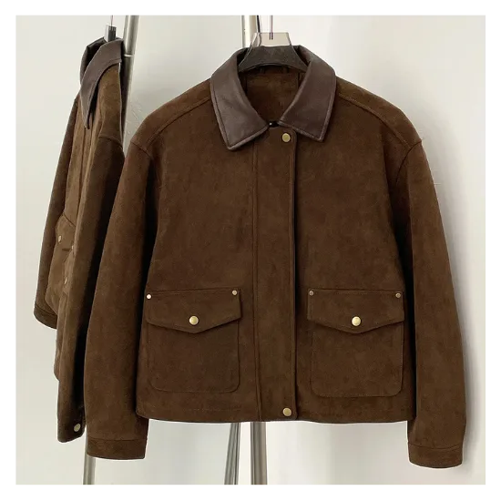 The Custom Women's Contrast-Collar Suede Overshirt image 0