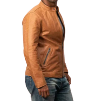 The Custom Distressed Tan Café Racer Leather Jacket image 1