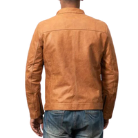 The Custom Distressed Tan Café Racer Leather Jacket image 2