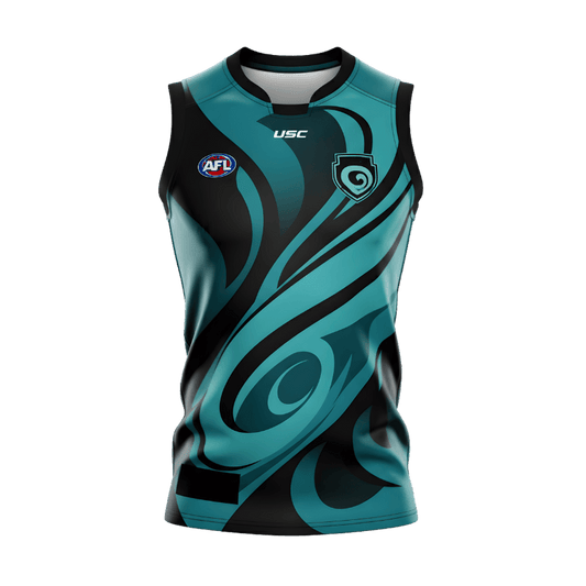 Oztag singlet teal swirl design Australia